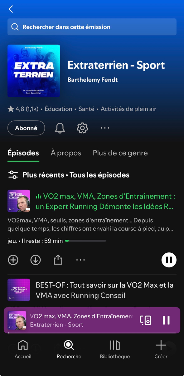 Page Spotify du podcast Extraterrien - Sport